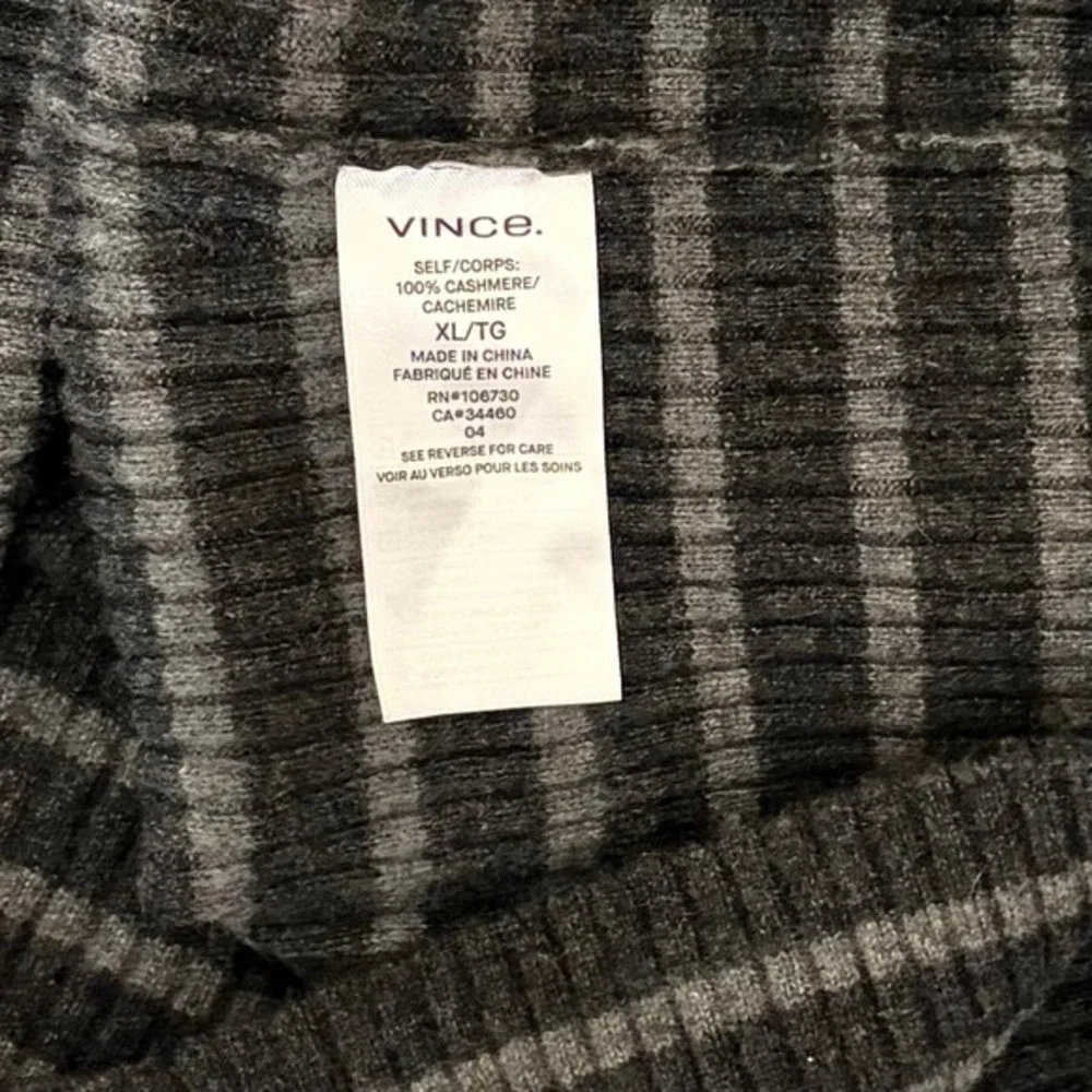 Men's VINCE Cashmere Striped Turtleneck Sweater Gray Ribbed Knitwear‎ X-Large